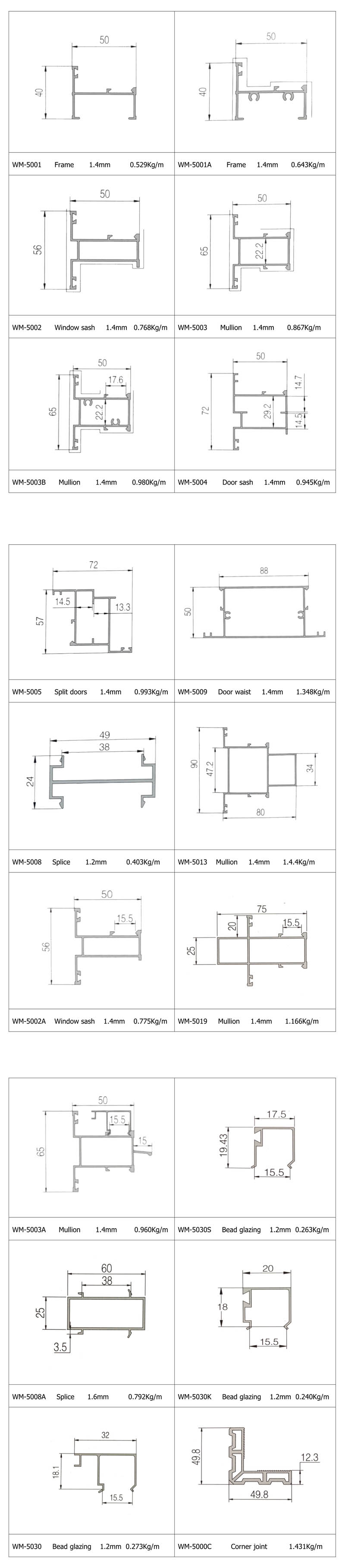 50 aluminum window profile