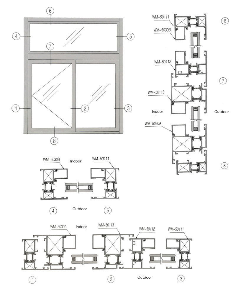 50 Insulation Aluminium Casement Window Profile node diagram