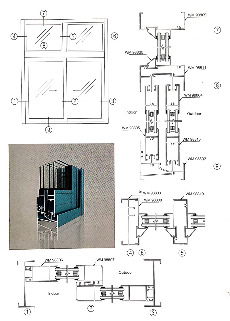 wm988 Aluminum Sliding Window and door Profiles 