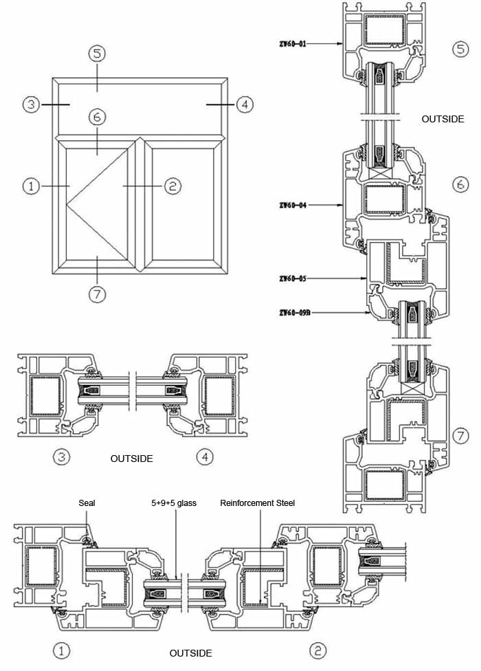 uPVC 60 Outswing Casement Window Profiles