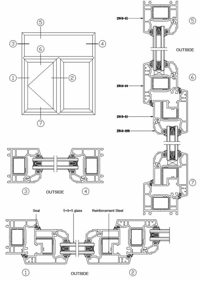 PVC casement window profiles www.chinadoorwindow.com